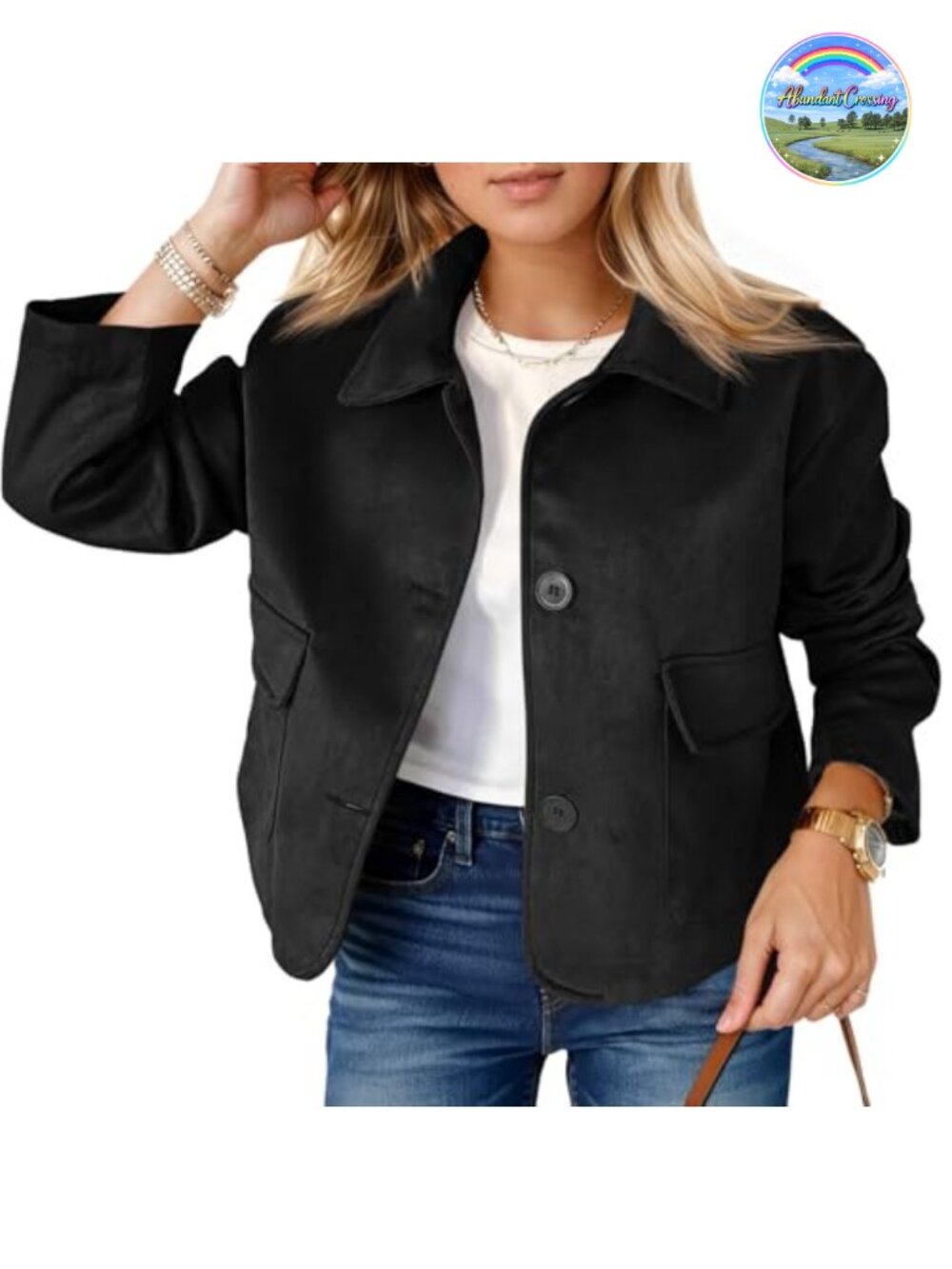 Faux Suede Cropped Button Down Jacket Womens Casual Shacket